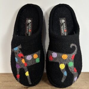 Haflinger Jack Dog Boiled Wool Slippers Womens SZ 9 Graphic Novelty House Shoes